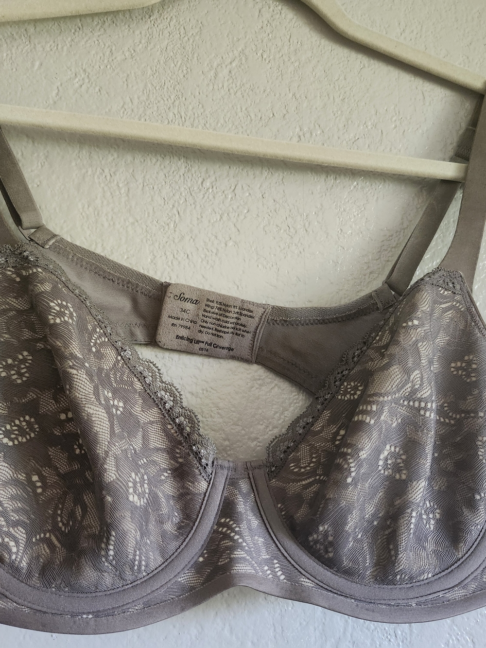 Soma Lace Underwire Bra in Taupe Gray